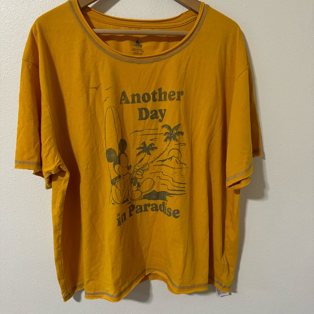 Disney Parks Mickey Mouse Another Day in Paradise Mustard Yellow Crop Tee-2X
